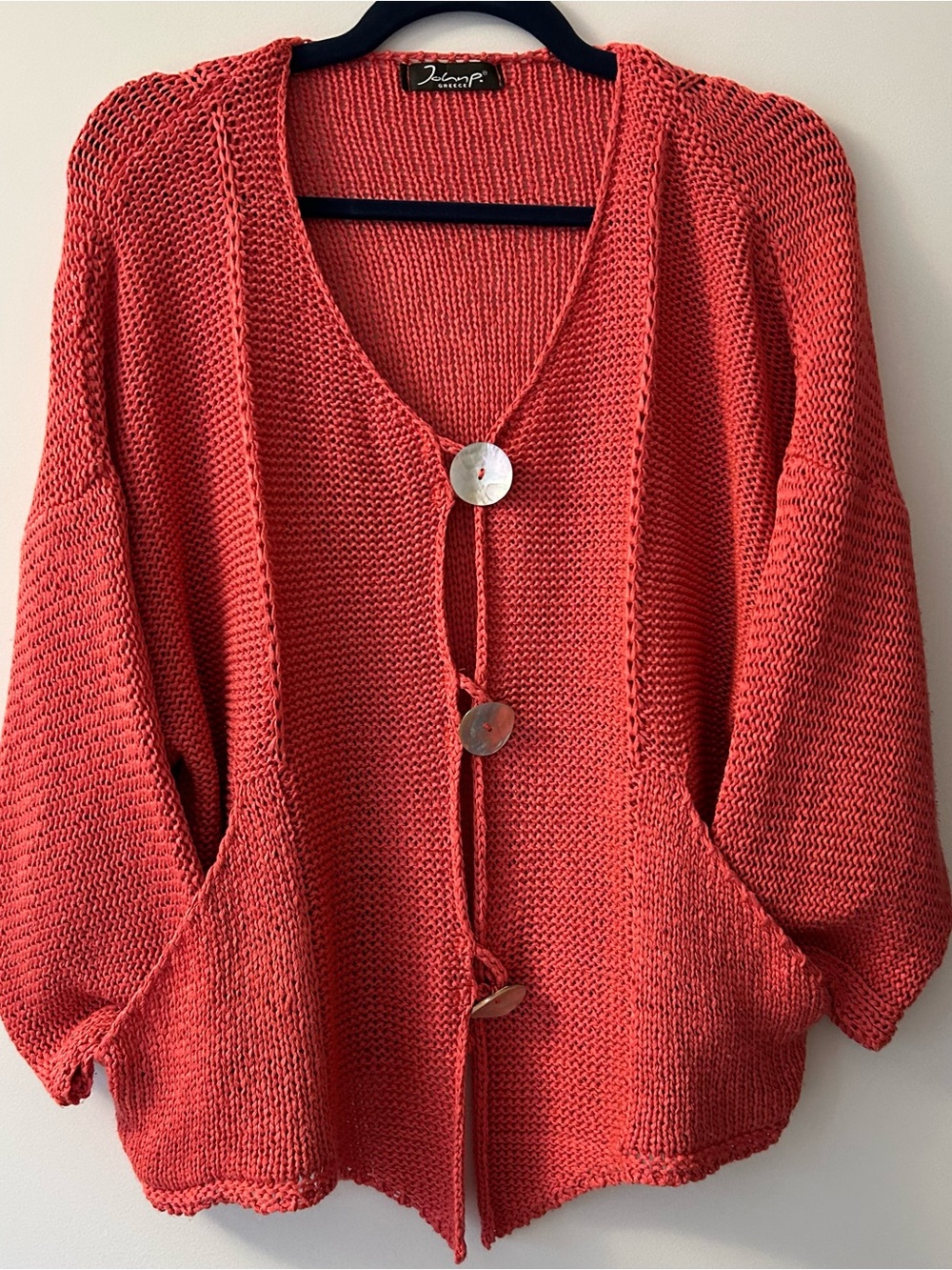 John P. Greece Cardigan in Coral - Made in Greece